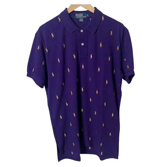 Polo Ralph Lauren Vintage 90s Embroidered Pony Polo Shirt Purple Men's Medium - Picture 1 of 8
